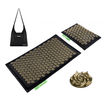 Акупунктурний масажний килимок з валиком 4FIZJO Eco Mat Аплікатор Кузнєцова 68 x 42 см 4FJ0179 Black/Gold